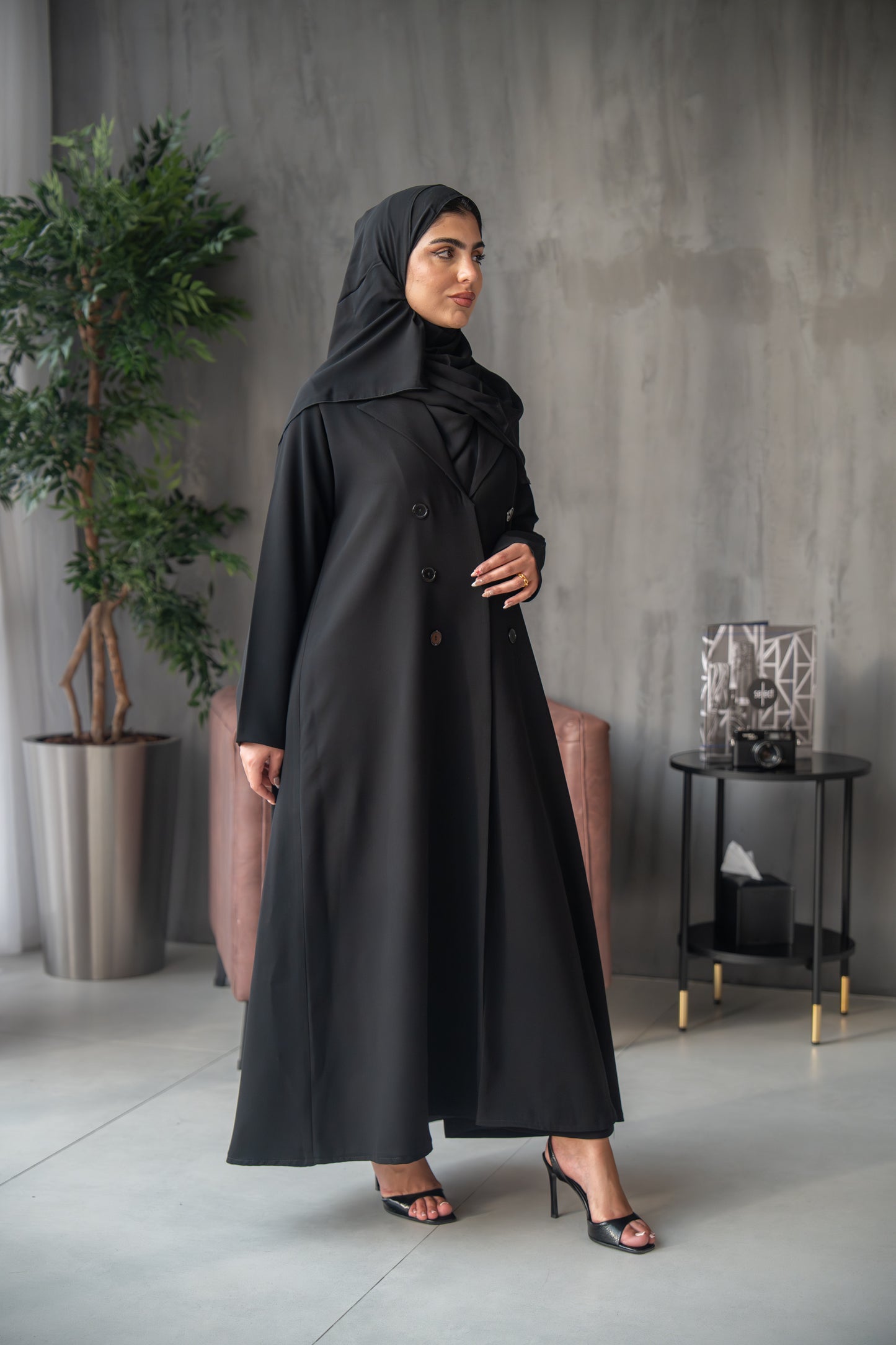 Elegant Black Double-Breasted Abaya