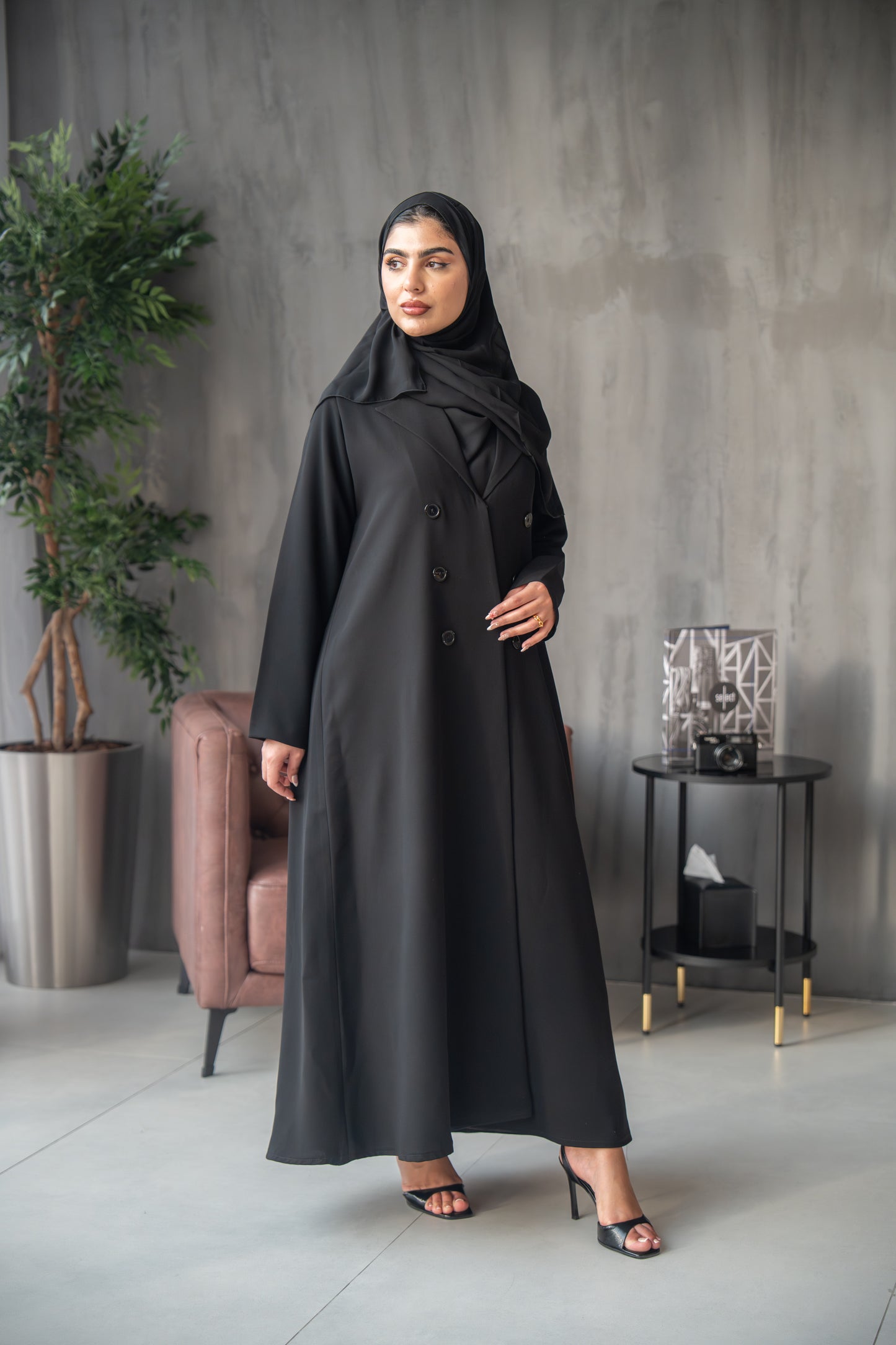Elegant Black Double-Breasted Abaya