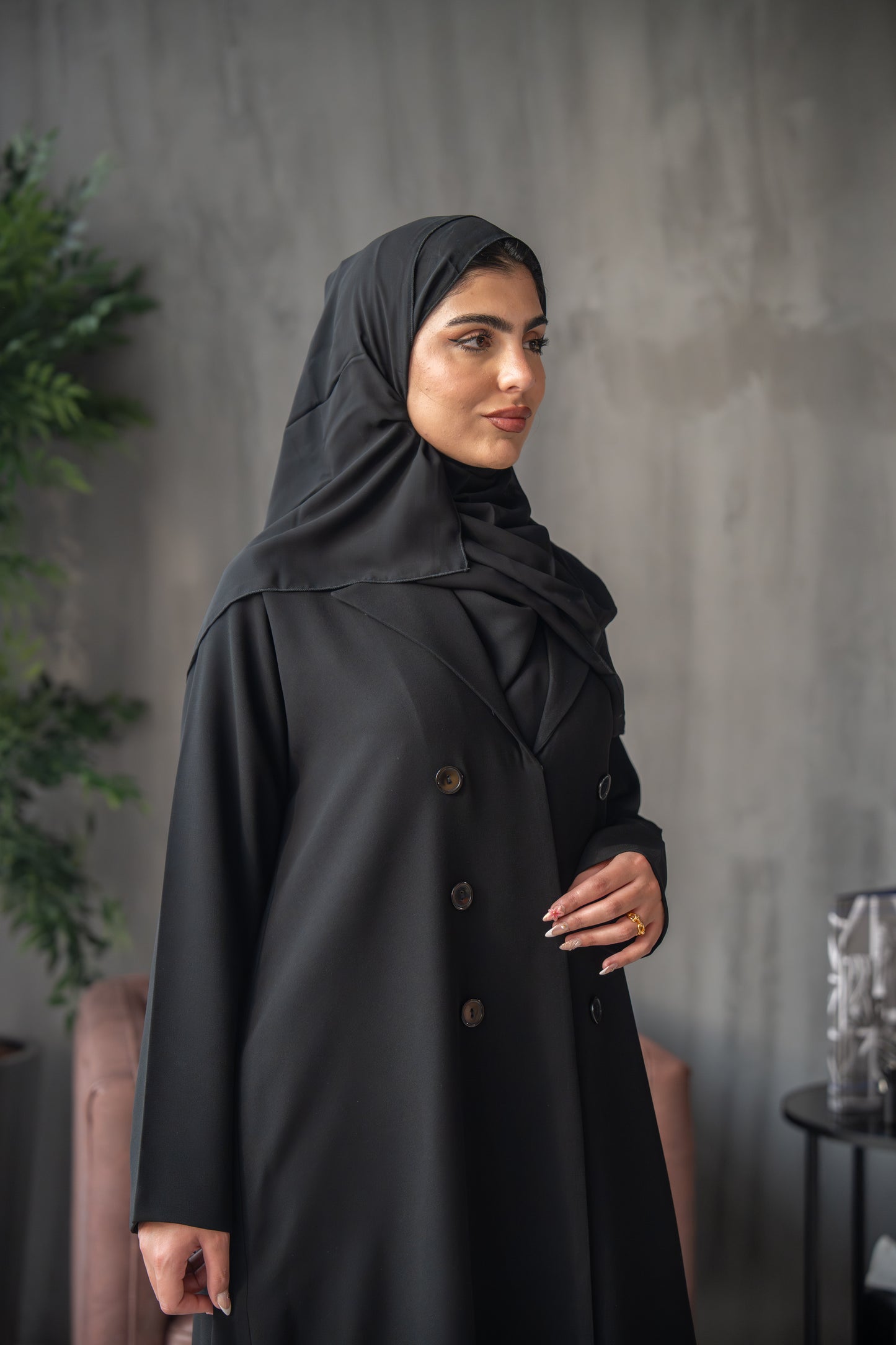 Elegant Black Double-Breasted Abaya