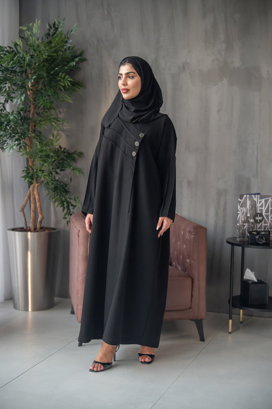 Asymmetric Panel Button Abaya