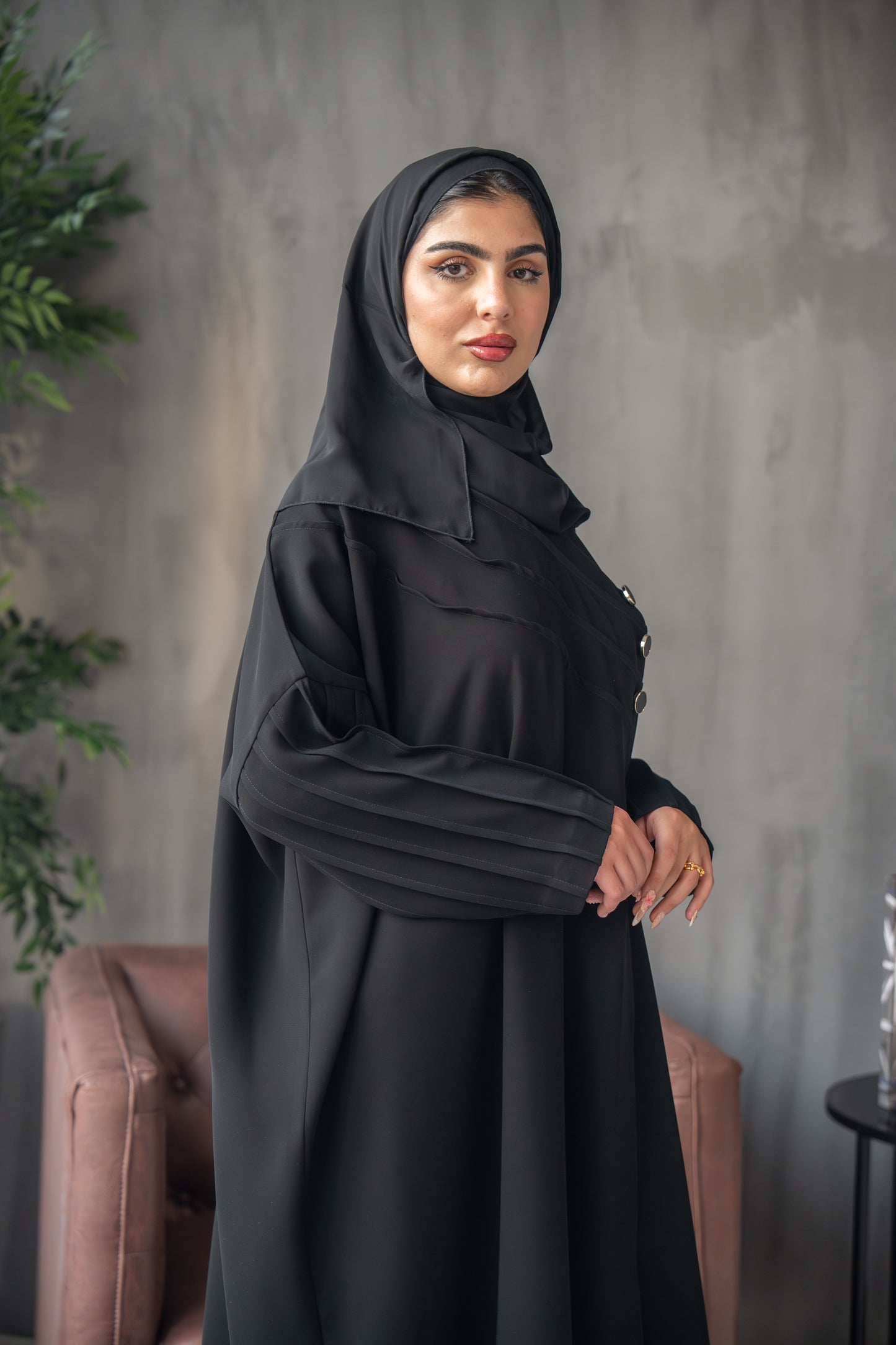 Asymmetric Panel Button Abaya